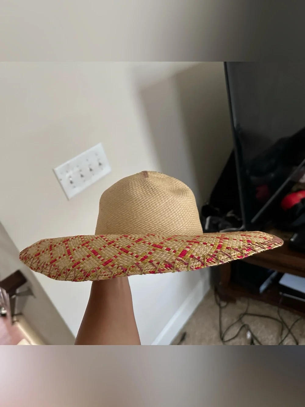 Wide-Brim Straw Sun Hat with Pink Accent